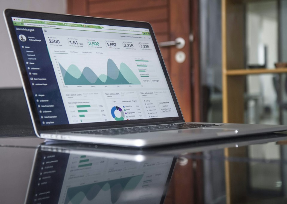 Business data displayed on a laptop